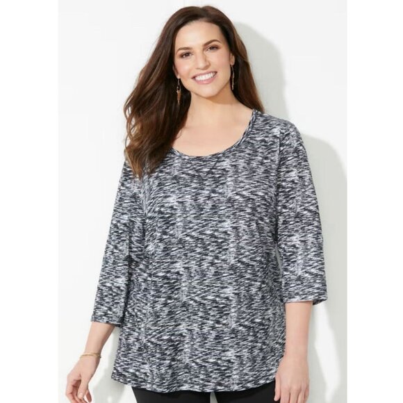 Catherines Top Size 3X Gray Black Pullover Knit Minimalist Modern - Picture 1 of 11